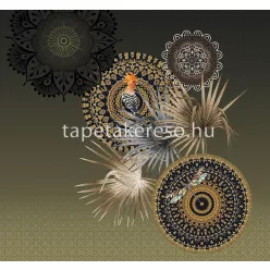  Behang Express Circle of Life vlies anyagú fekete, narancssárga, barna színű mandala, madaras romantikus tapéta
