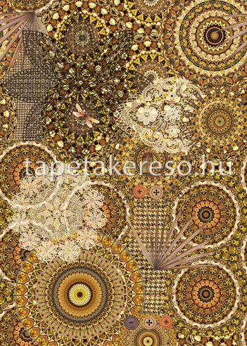 Behang Express Circle of Life vlies anyagú sárga, barna színű csipke, mandala romantikus tapéta