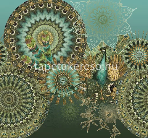 Behang Express Circle of Life vlies anyagú zöld, barna, türkiz színű mandala, madaras romantikus tapéta
