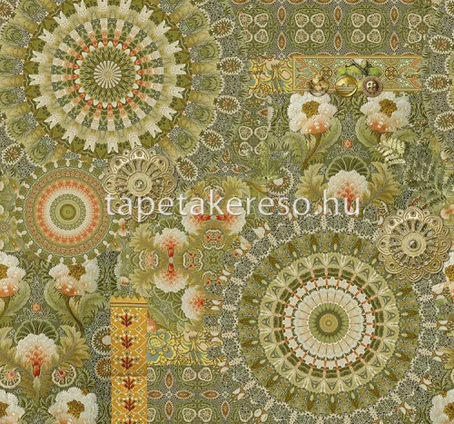 Behang Express Circle of Life vlies anyagú zöld, narancssárga színű mandala romantikus tapéta