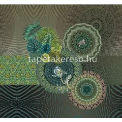   Behang Express Circle of Life vlies anyagú zöld, barna, türkiz színű állatos, mandala romantikus tapéta
