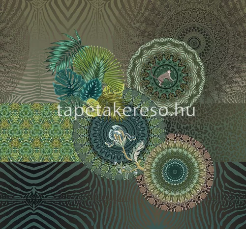 Behang Express Circle of Life vlies anyagú zöld, barna, türkiz színű állatos, mandala romantikus tapéta
