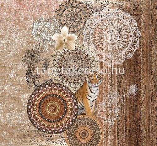 Behang Express Circle of Life vlies anyagú barna, fehér színű állatos, mandala, virágos romantikus tapéta