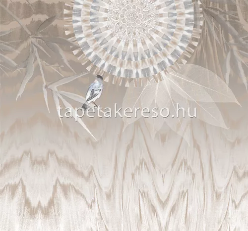 Behang Express Circle of Life vlies anyagú beige, fehér, kék színű leveles, mandala, madaras romantikus tapéta