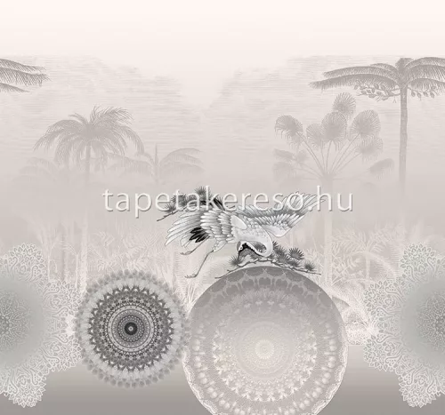 Behang Express Circle of Life vlies anyagú szürke, fehér, beige színű fás, madaras, mandala romantikus tapéta