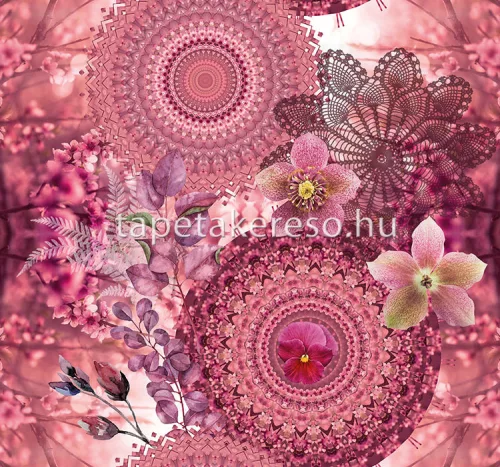 Behang Express Circle of Life vlies anyagú pink, rózsaszín színű mandala, virágos romantikus tapéta