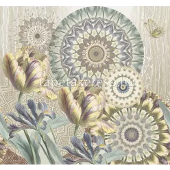   Behang Express Circle of Life vlies anyagú beige, sárga, kék, zöld színű mandala, virágos romantikus tapéta