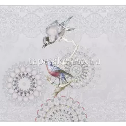   Behang Express Circle of Life vlies anyagú szürke, kék, bordó színű mandala, madaras romantikus tapéta