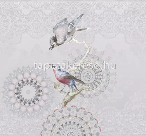 Behang Express Circle of Life vlies anyagú szürke, kék, bordó színű mandala, madaras romantikus tapéta