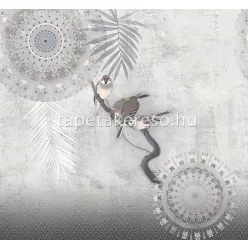   Behang Express Circle of Life vlies anyagú szürke, barna színű mandala, madaras romantikus tapéta