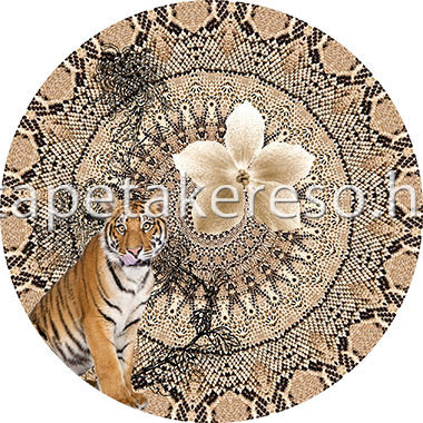 Behang Express Circle of Life vlies anyagú barna, fehér színű állatos, mandala, virágos romantikus tapéta