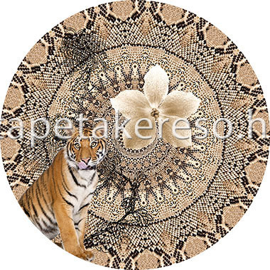 Behang Express Circle of Life vlies anyagú barna, fehér színű állatos, mandala, virágos romantikus tapéta