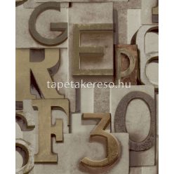   Grandeco Wanderlust vlies, vinyl anyagú barna színű betűs, számos, 3d modern, natural tapéta